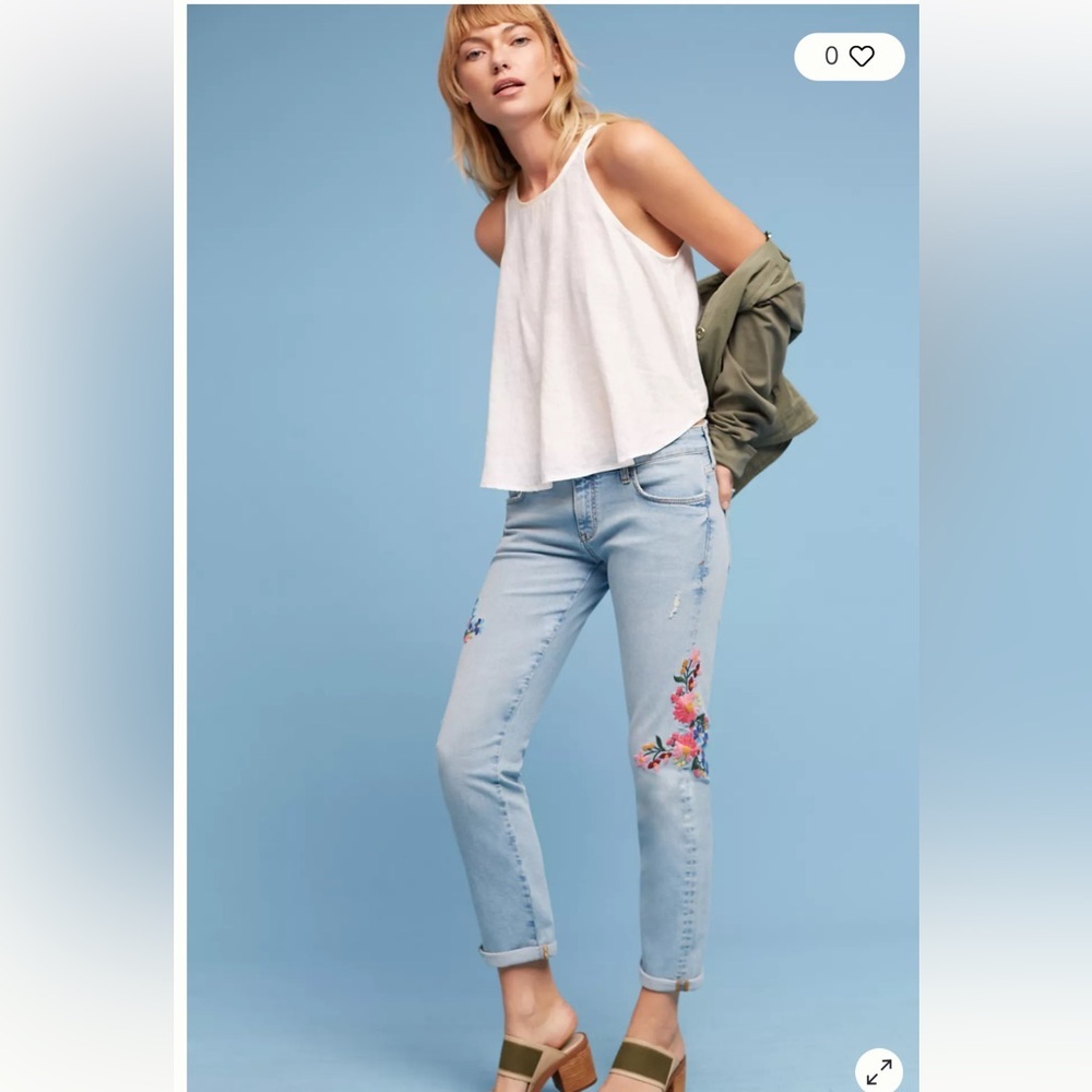 Pilcro Sky Blue Floral Cropped Jeans